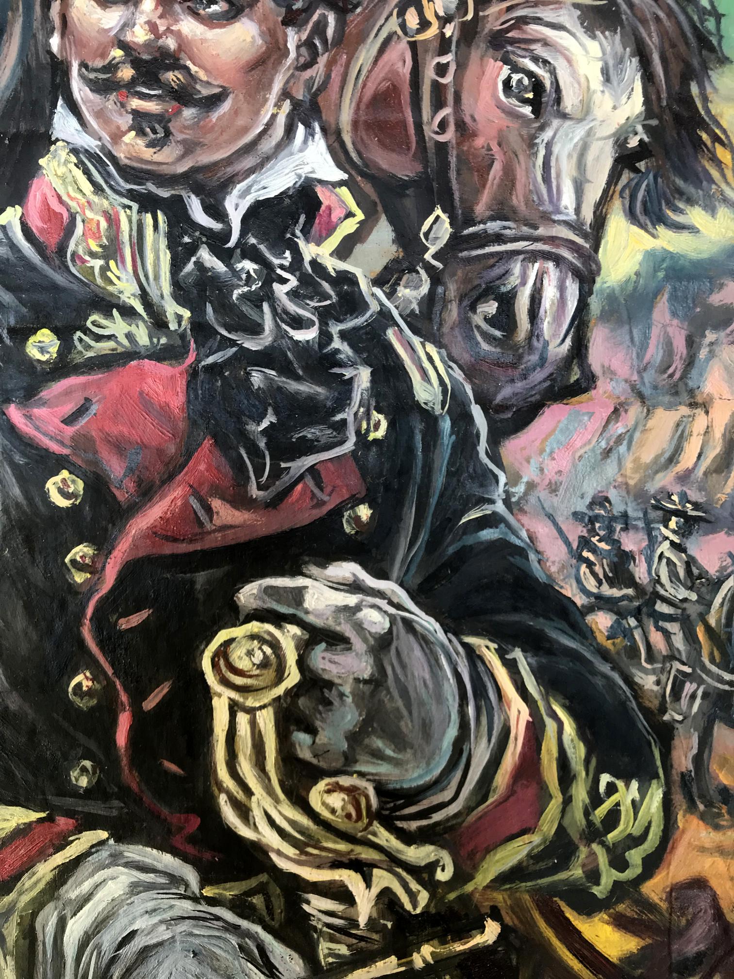Oil painting portrait of mustachioed officer and horse by Alexander Litvinov