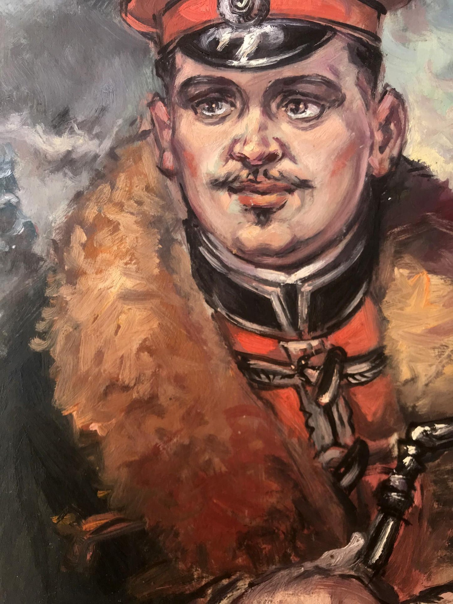 Oil painting portrait of officer in winter by Alexander Litvinov