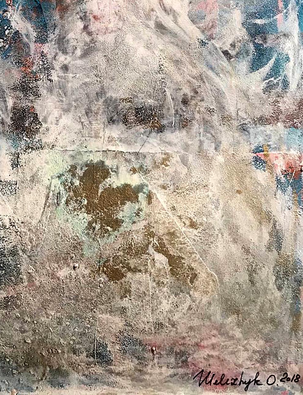 Acrylic painting You are my silence by Melezhik Olga in beige brown blue-gray tones