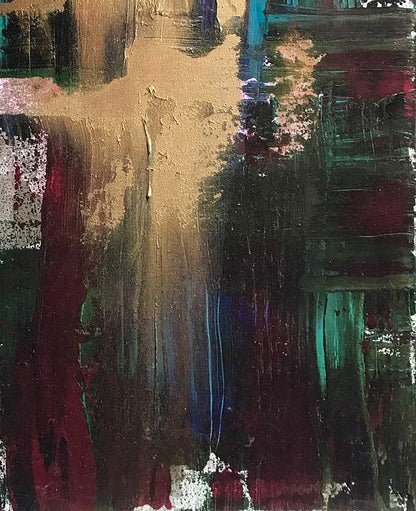 Abstract Confidence by Melezhik Olga: bold burgundy teal gold brushstrokes