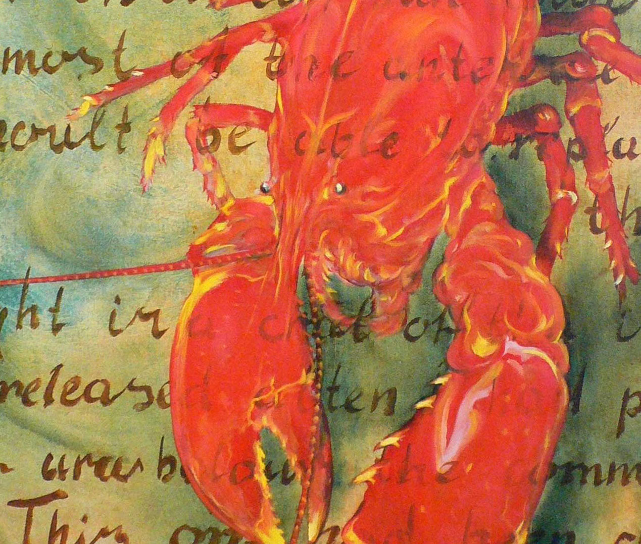 Vibrant red lobster oil painting by Korkishko Vasily with yellow accents