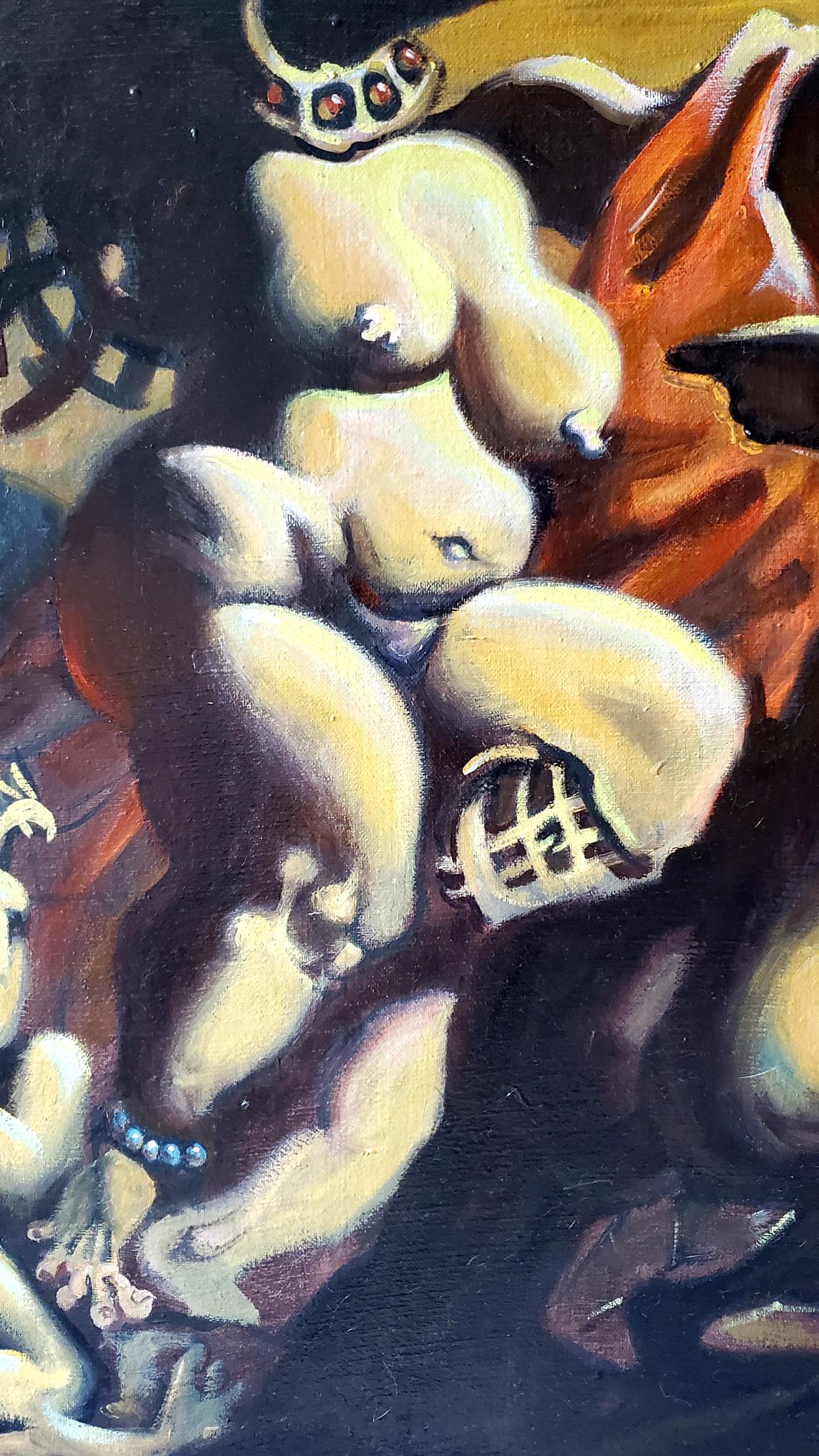 Stylized nude female in Last Judgment of Paris oil painting by Litvinov Daniil Olegovich