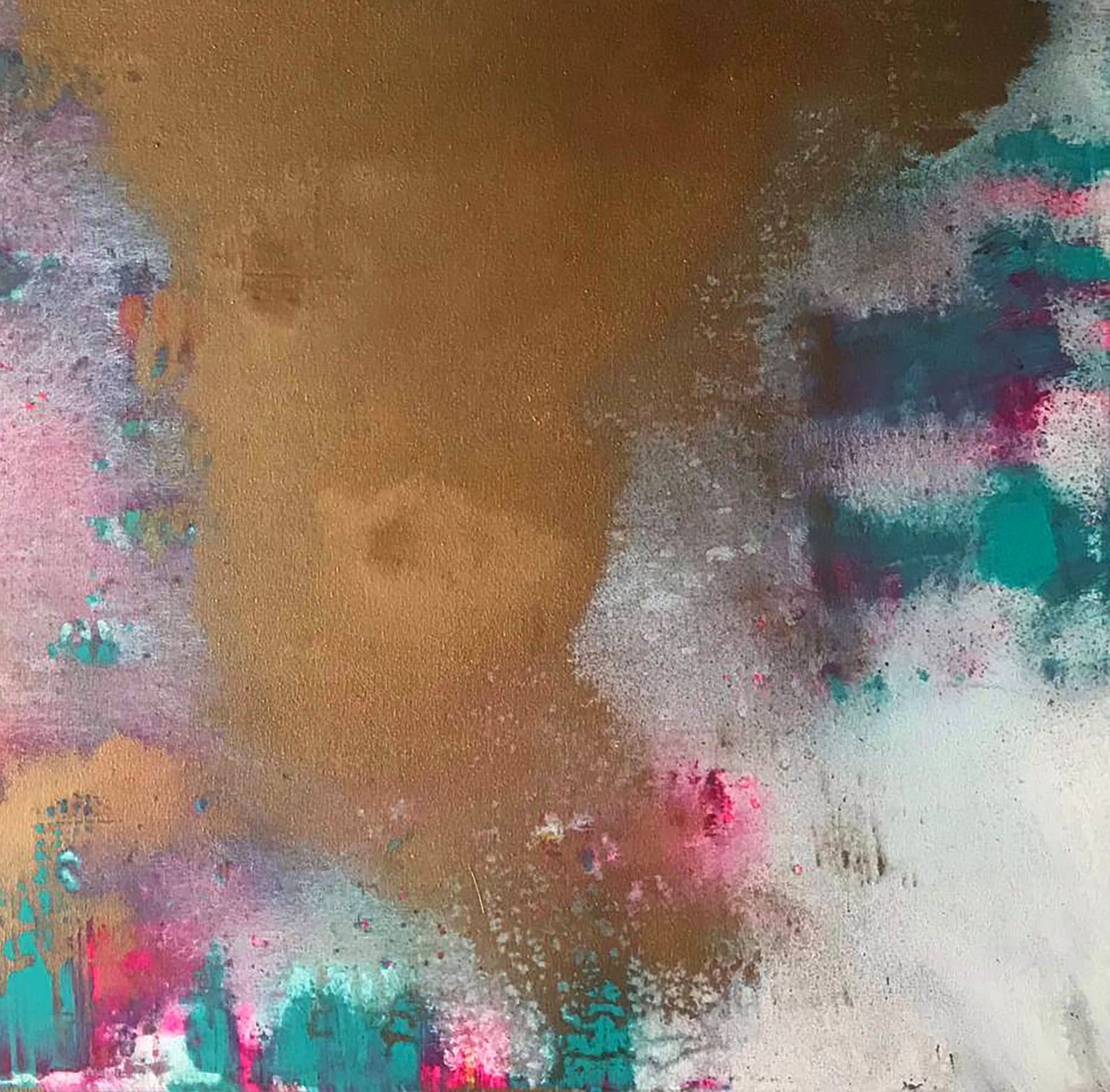 Acrylic painting Whirlwind of Joy by Olga Melezhik in golds pinks teal