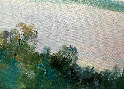 Impressionistic oil painting of sunset behind mountains by Serdyuk Boris Petrovich