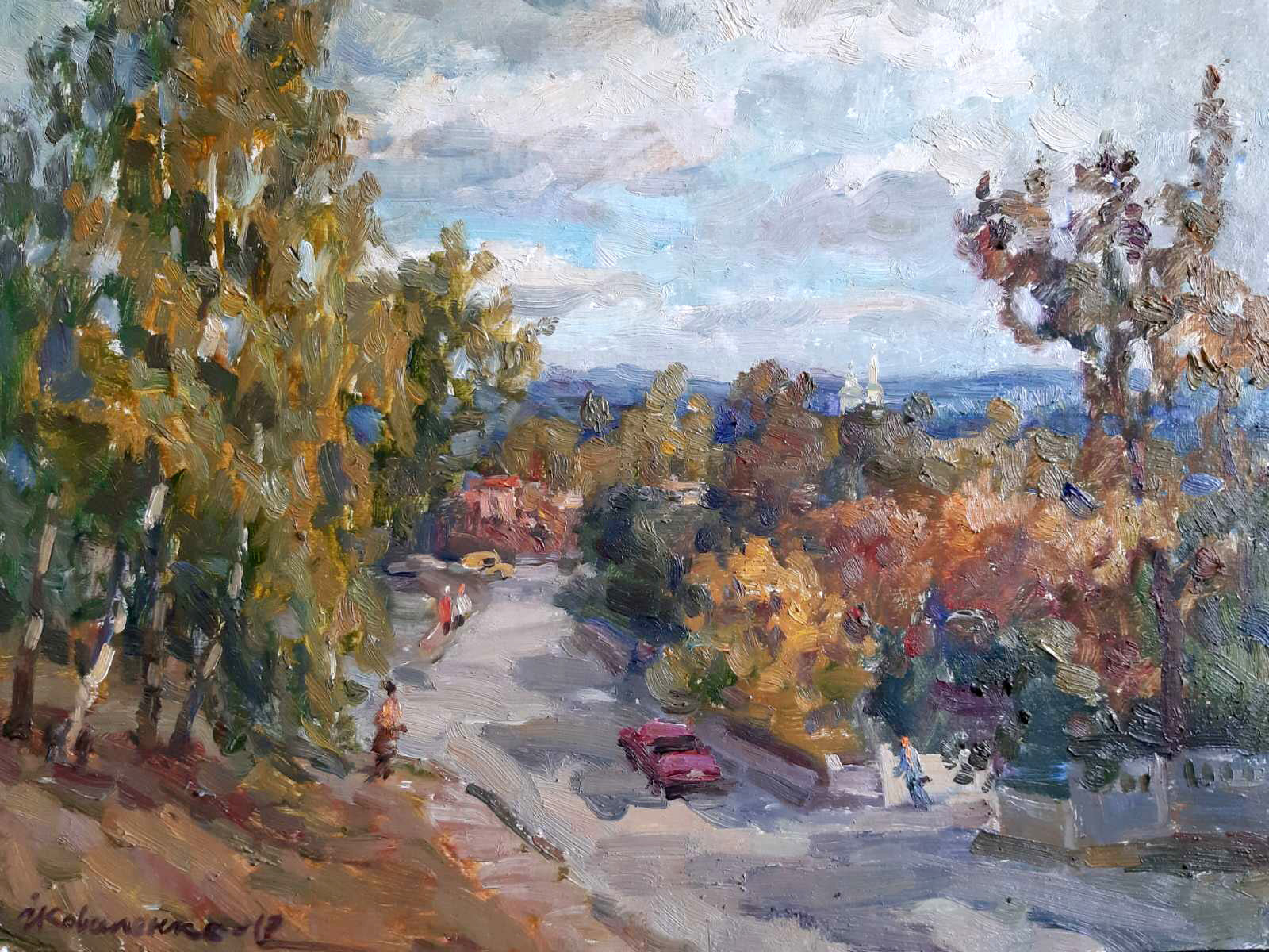 Oil painting Bustle of the city Kovalenko Ivan Mikhailovich