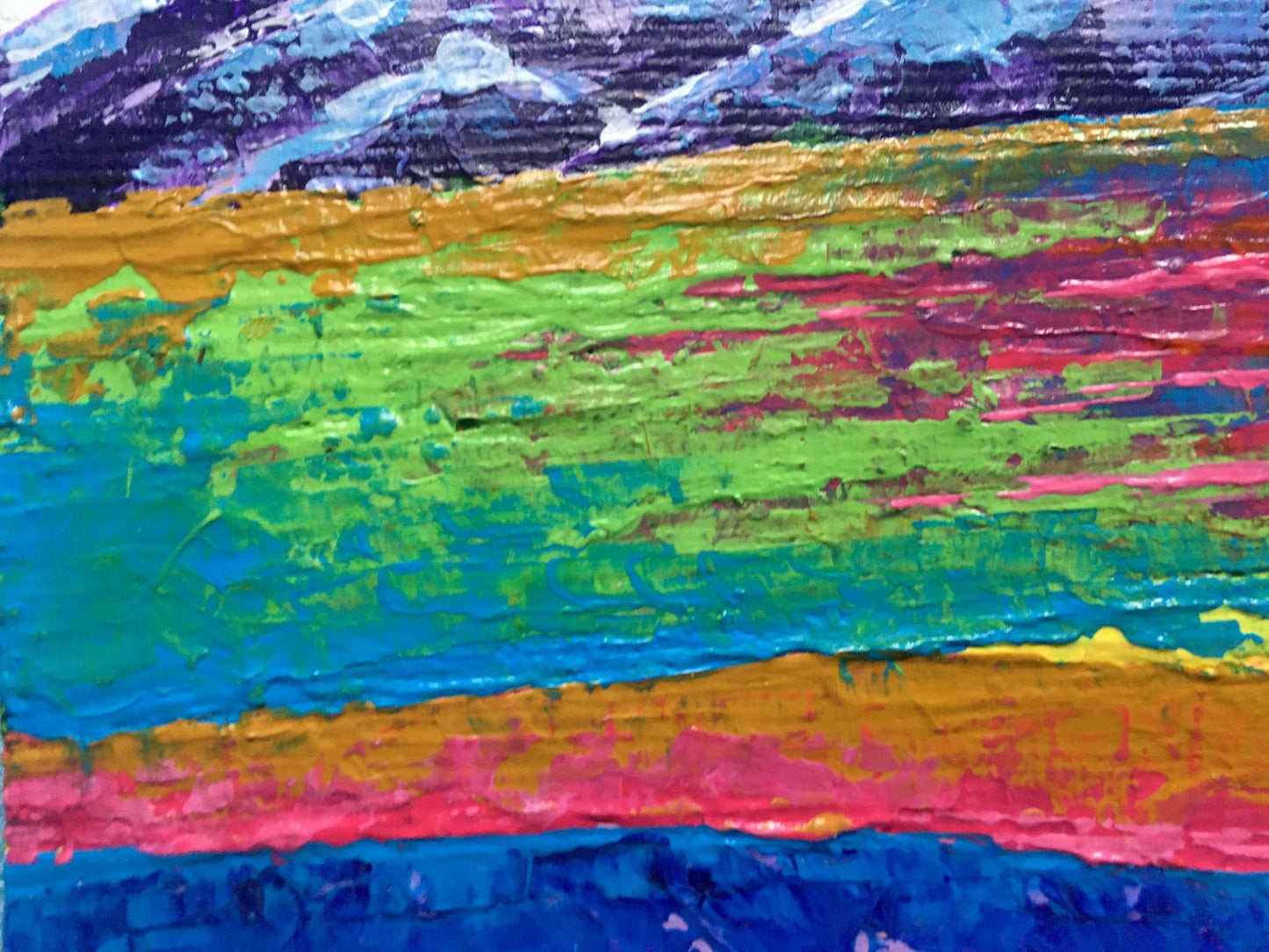 Oil painting Cloudy day in the mountains by V. Zadorozhnya vibrant textured stripes
