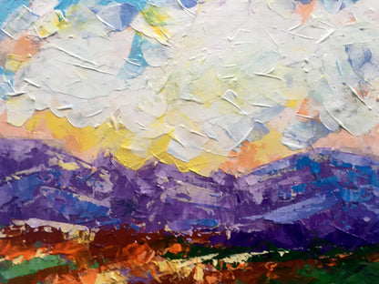 Oil painting Holidays in the mountains by V. Zadorozhnya, vibrant abstract landscape