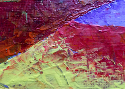 Vibrant oil painting Fields and mountains by Zadorozhnya V. V. in red purple yellow