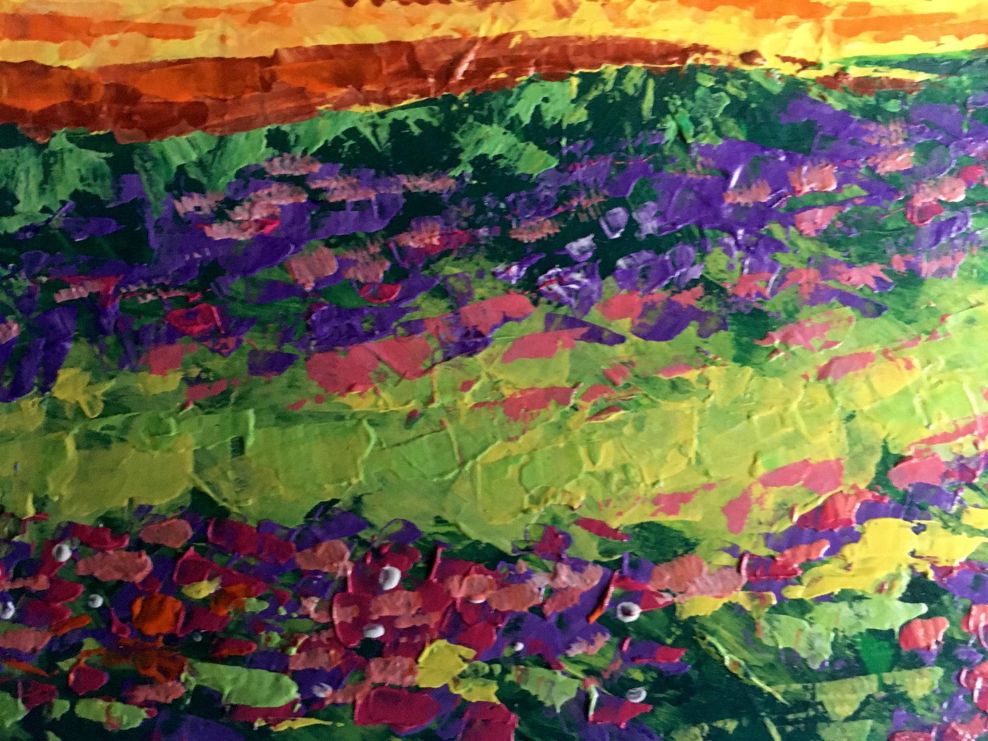 Vibrant Carpathians V oil painting by Zadorozhnya with bold green purple pink orange layers