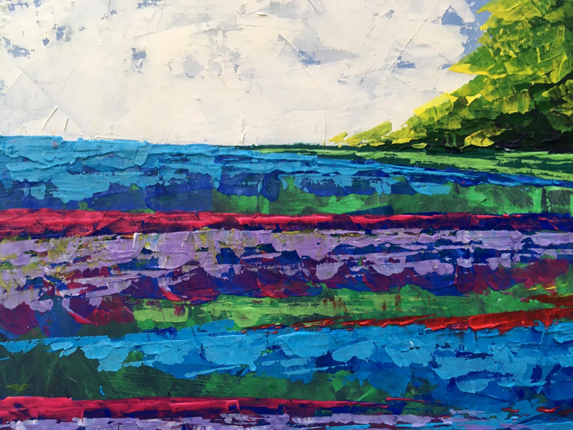 Vibrant Twilight Forestscape oil painting by Zadorozhnya in bold blues and greens