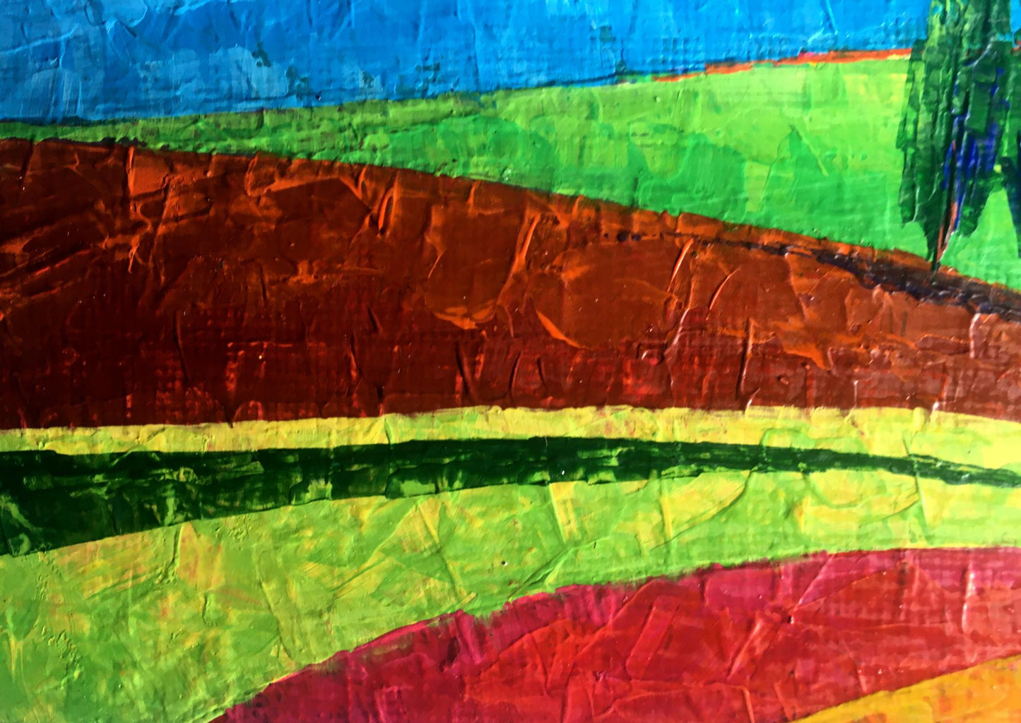 Oil painting Lonely trees in fields by Zadorozhnya V.V. vibrant abstract bands