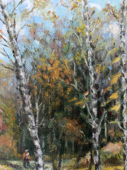 Oil painting The Light of Autumns Forest by Shapoval Ivan Leontyevich with birch trees