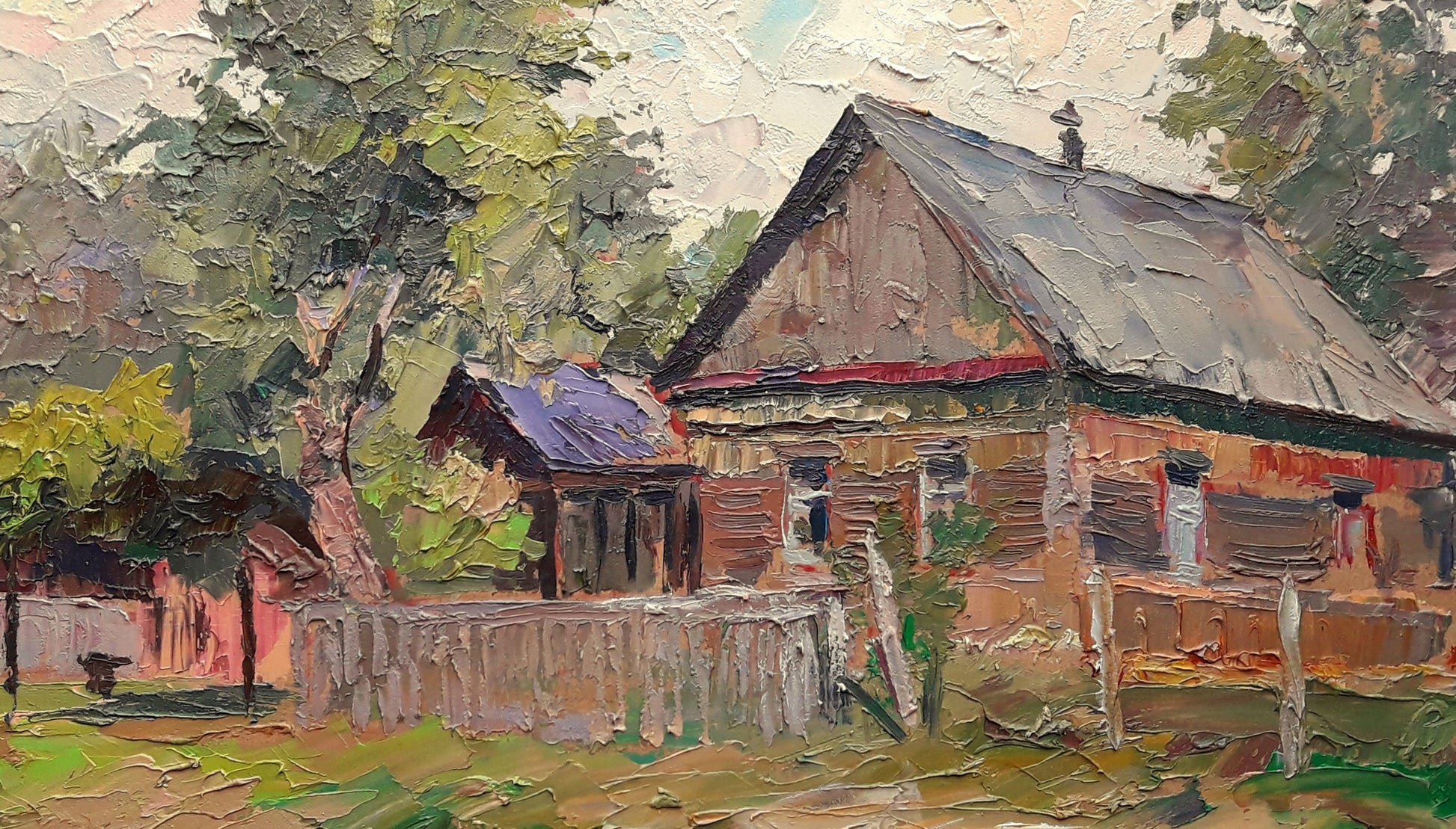 Custom rustic wooden house landscape painting from photo by pro artist