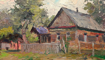 Custom rustic wooden house landscape painting from photo by pro artist