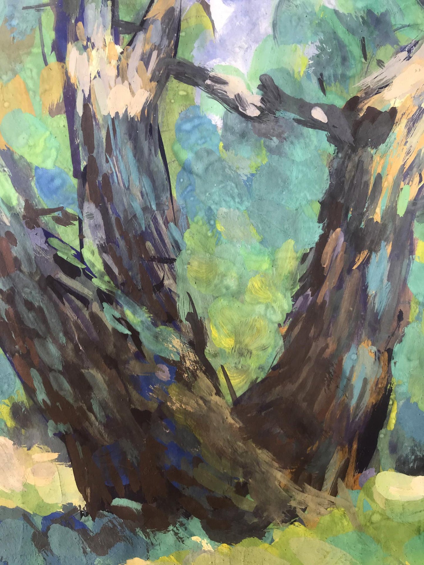 Oil painting In the Meadow by Alexander Arkadievich Litvinov, gnarled trees