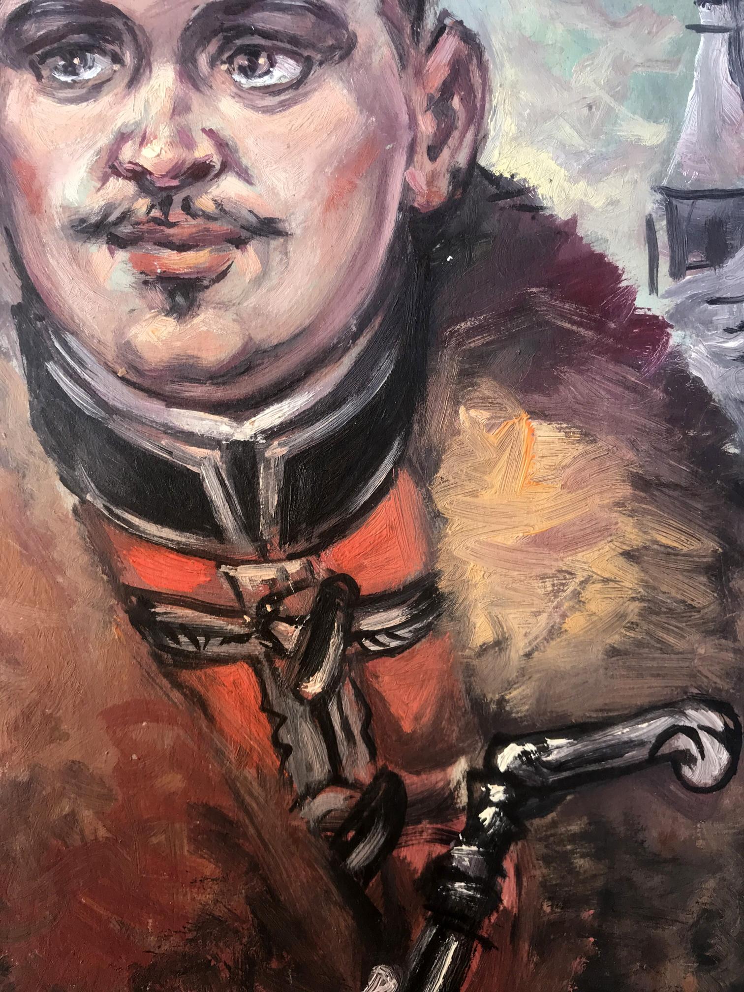 Oil painting portrait of officer in winter by Alexander Litvinov