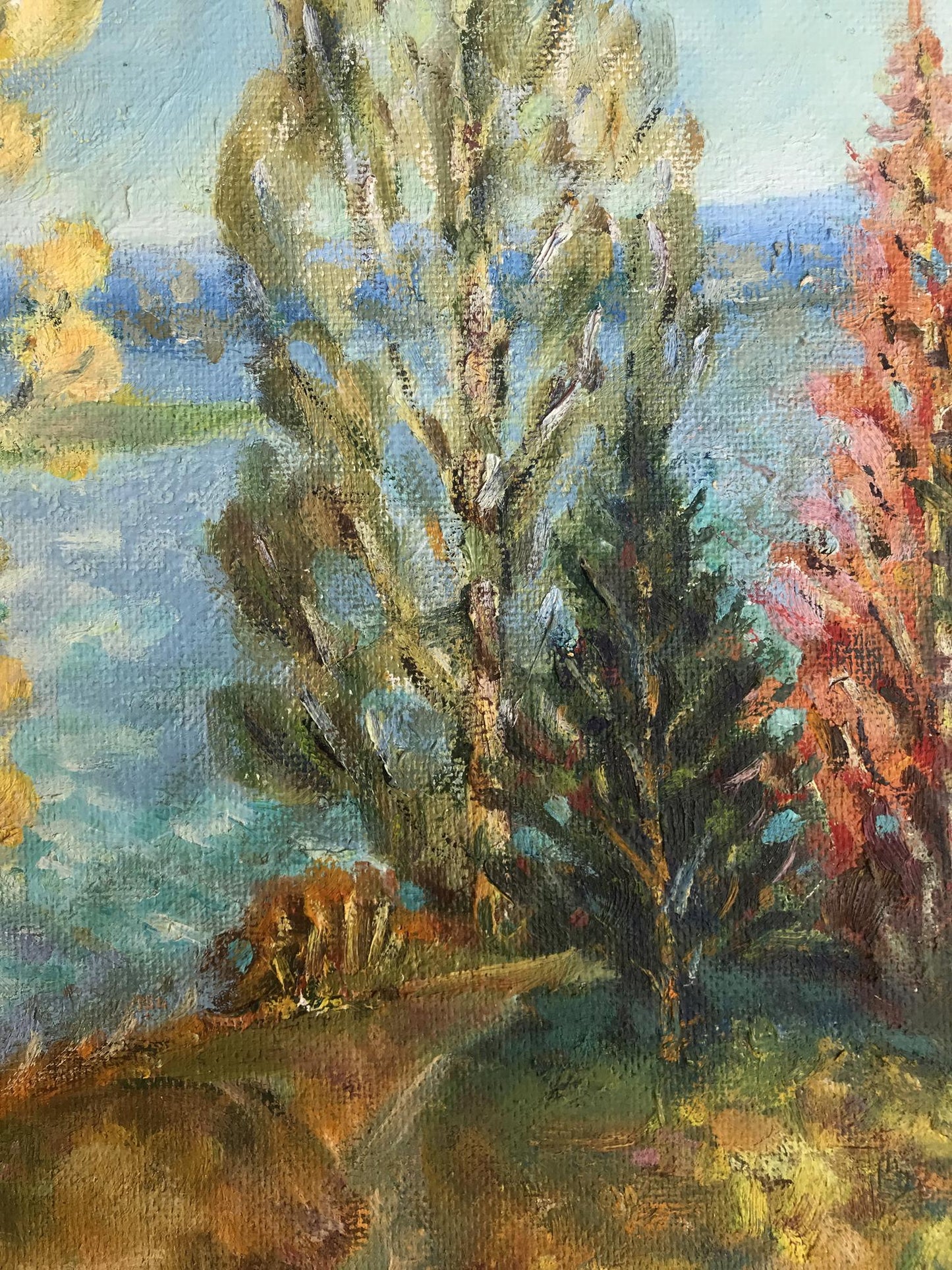 Oil painting Gateway to Autumn by Shapoval Ivan Leontyevich lakeside scene