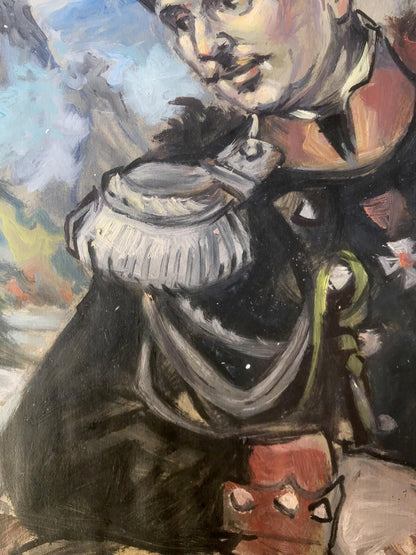 Oil painting portrait of officer in nature by Alexander Litvinov