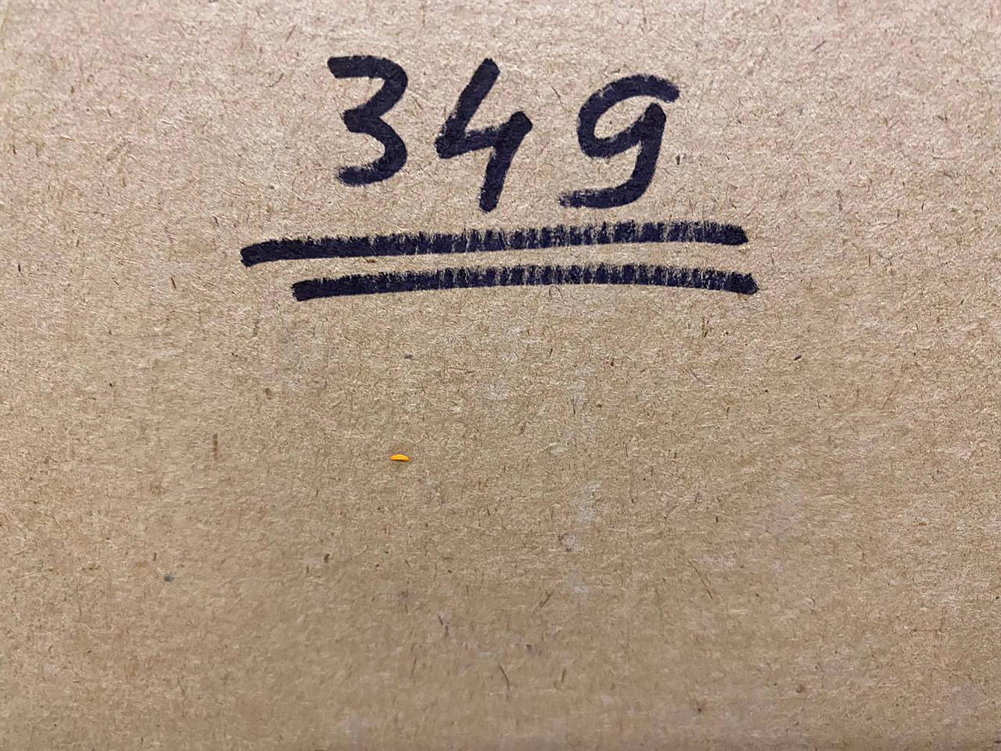 Back of Ruban Grigory Savelyevich Summer day oil painting: black handwritten 349 underlined twice on brown cardboard