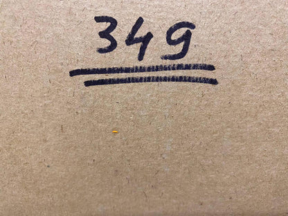 Back of Ruban Grigory Savelyevich Summer day oil painting: black handwritten 349 underlined twice on brown cardboard