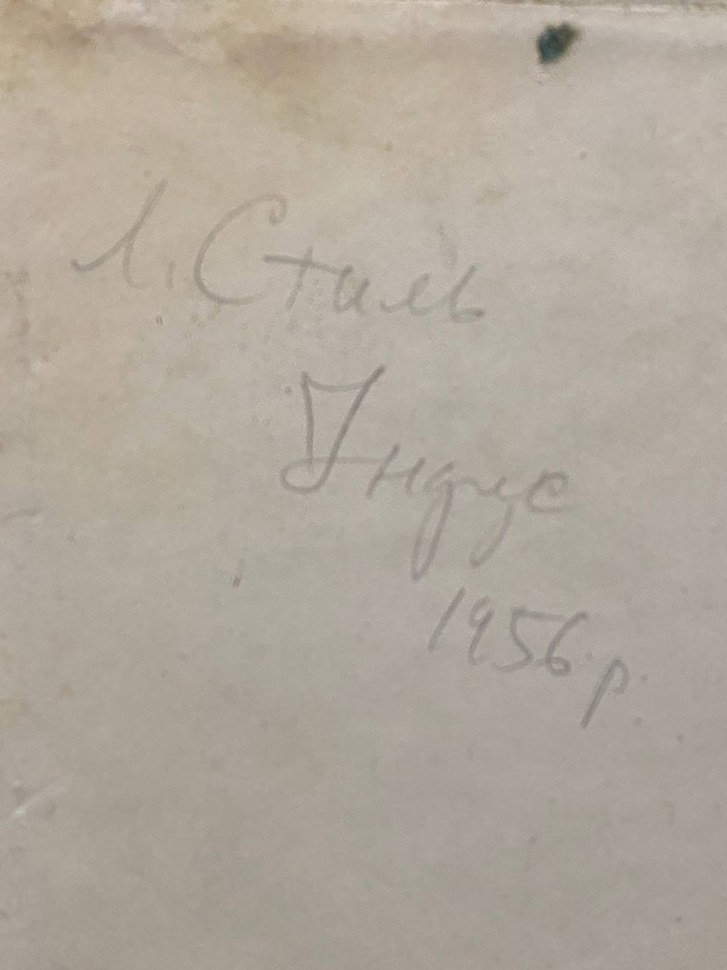 Faded handwritten inscription on back of Leonid Mikhaylovich oil painting Hindu Stil