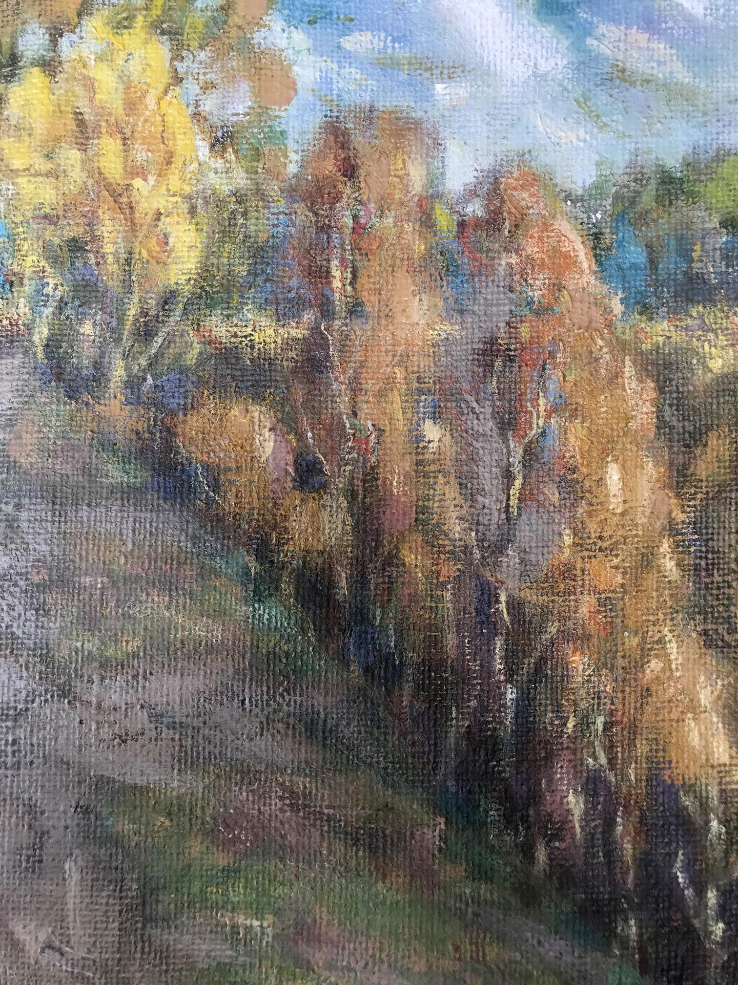 Autumnal trees in impressionistic oil painting The Dance of Falling Leaves by Shapoval Ivan Leontyevich