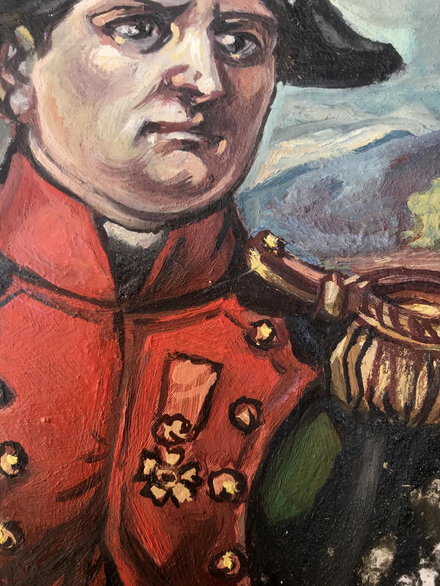 Oil painting portrait of Napoleon Alexander Arkadievich Litvinov in red military coat