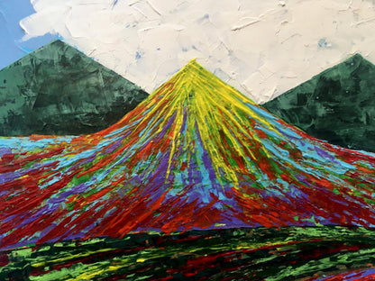 Oil painting Great Peak Mountains V. Zadorozhnya vibrant textured landscape