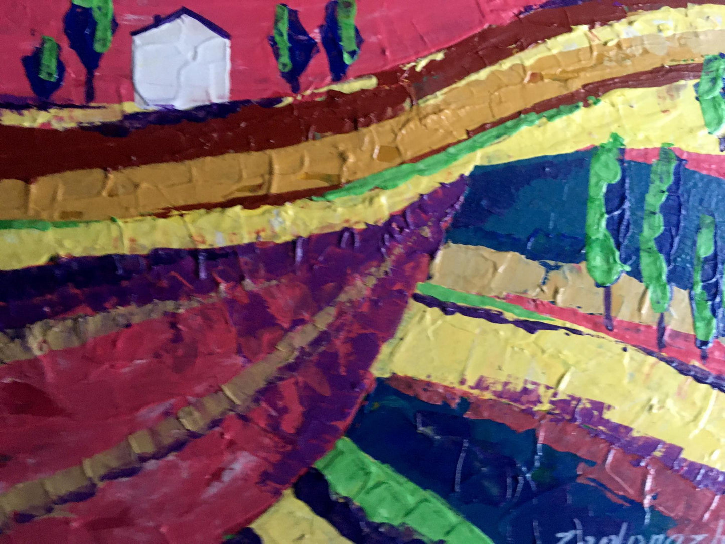 Vibrant oil painting of colorful fields on a sunny day by V. Zadorozhnya