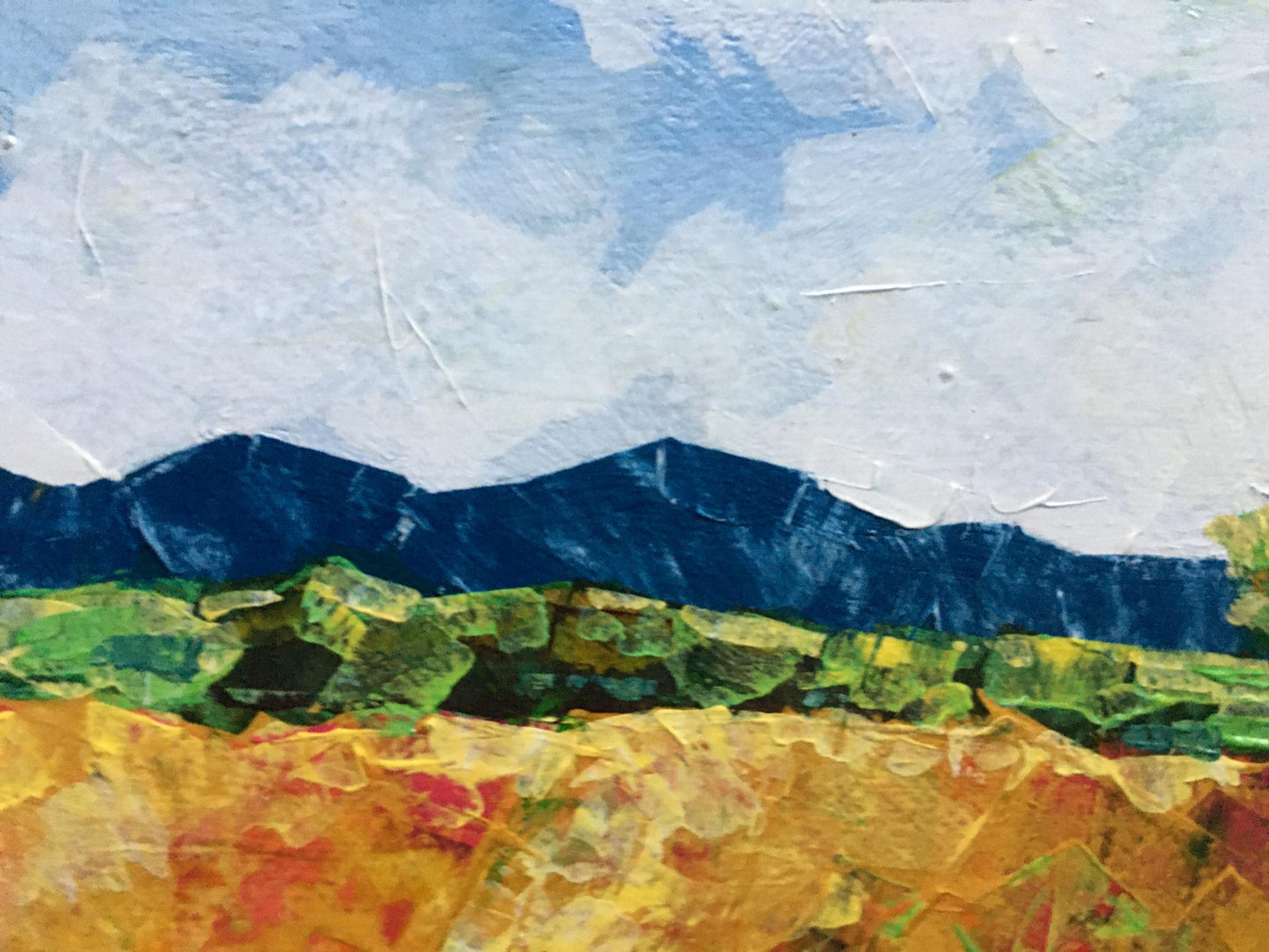Oil painting Summer day by Zadorozhnya V. V. textured blue mountains green fields