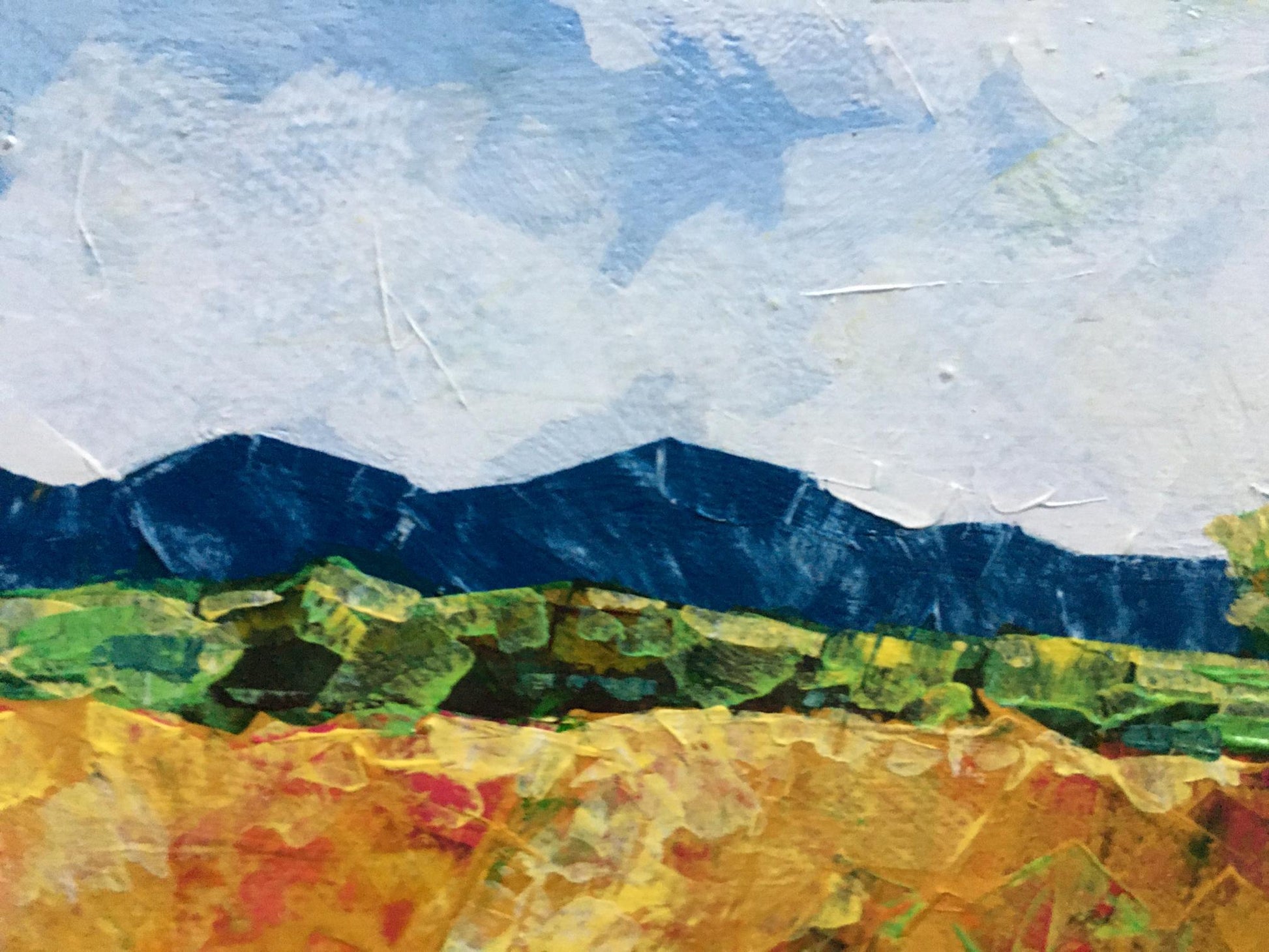Oil painting Summer day by Zadorozhnya V. V. textured blue mountains green fields