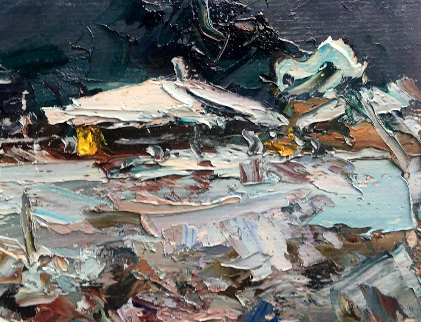 Oil painting Village Winter Nature Landscape 