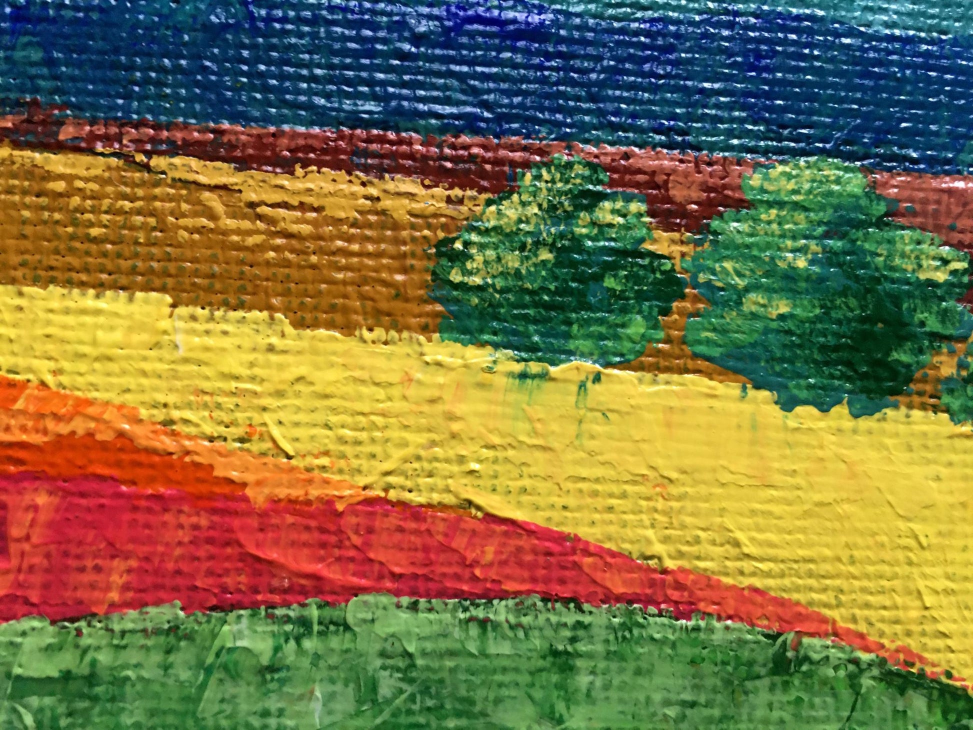 Oil painting Golden field Zadorozhnya V.V. with vibrant stripes and trees