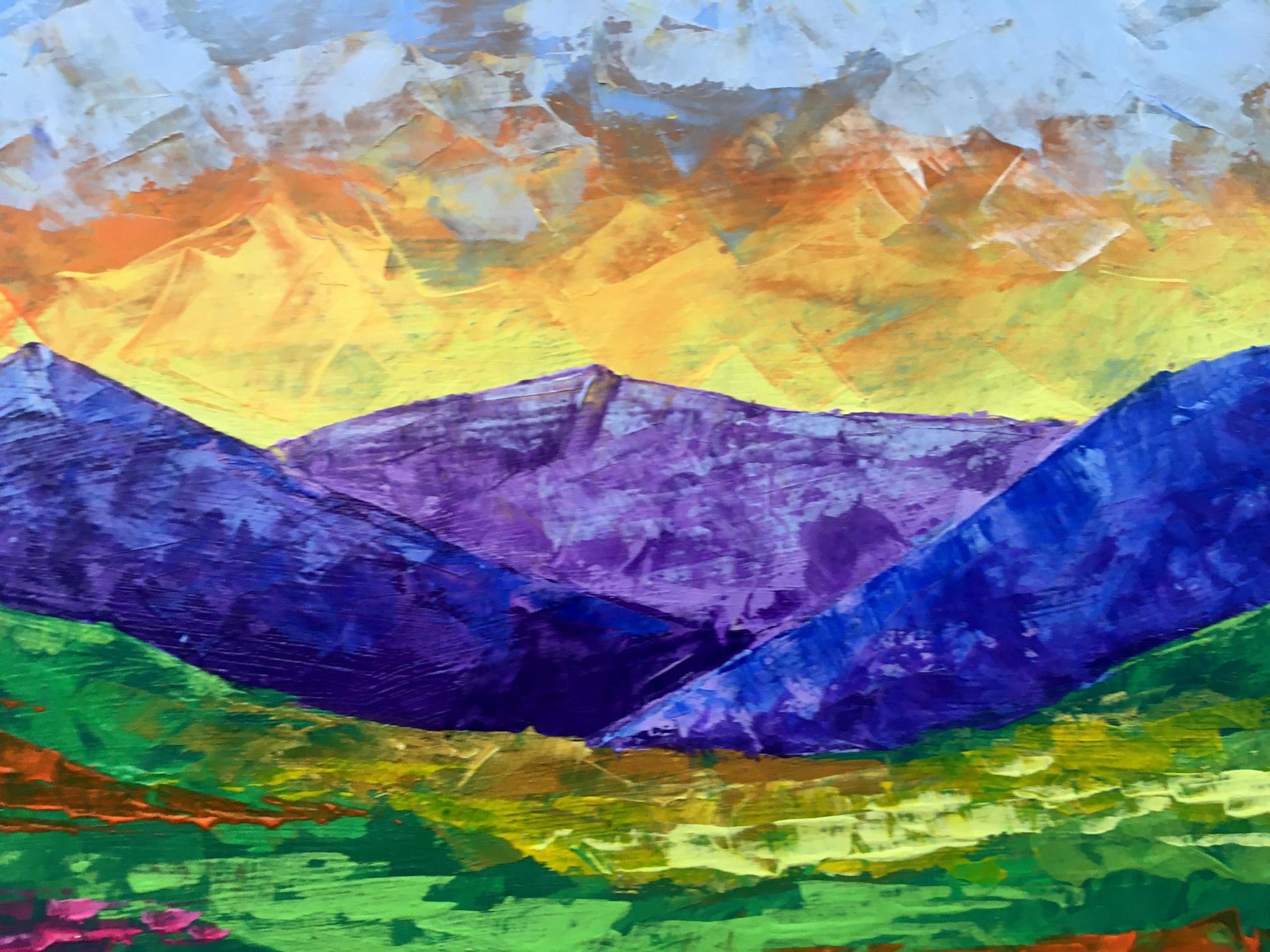 Vibrant impressionist mountain oil painting by V. Zadorozhnya, By the Evening