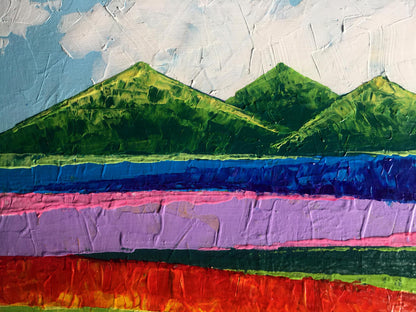 Oil painting Beyond the Mountains by Zadorozhnya V.V. with colorful impasto stripes