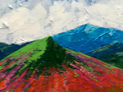 Vibrant impressionist oil painting of big mountain peak by V. Zadorozhnya