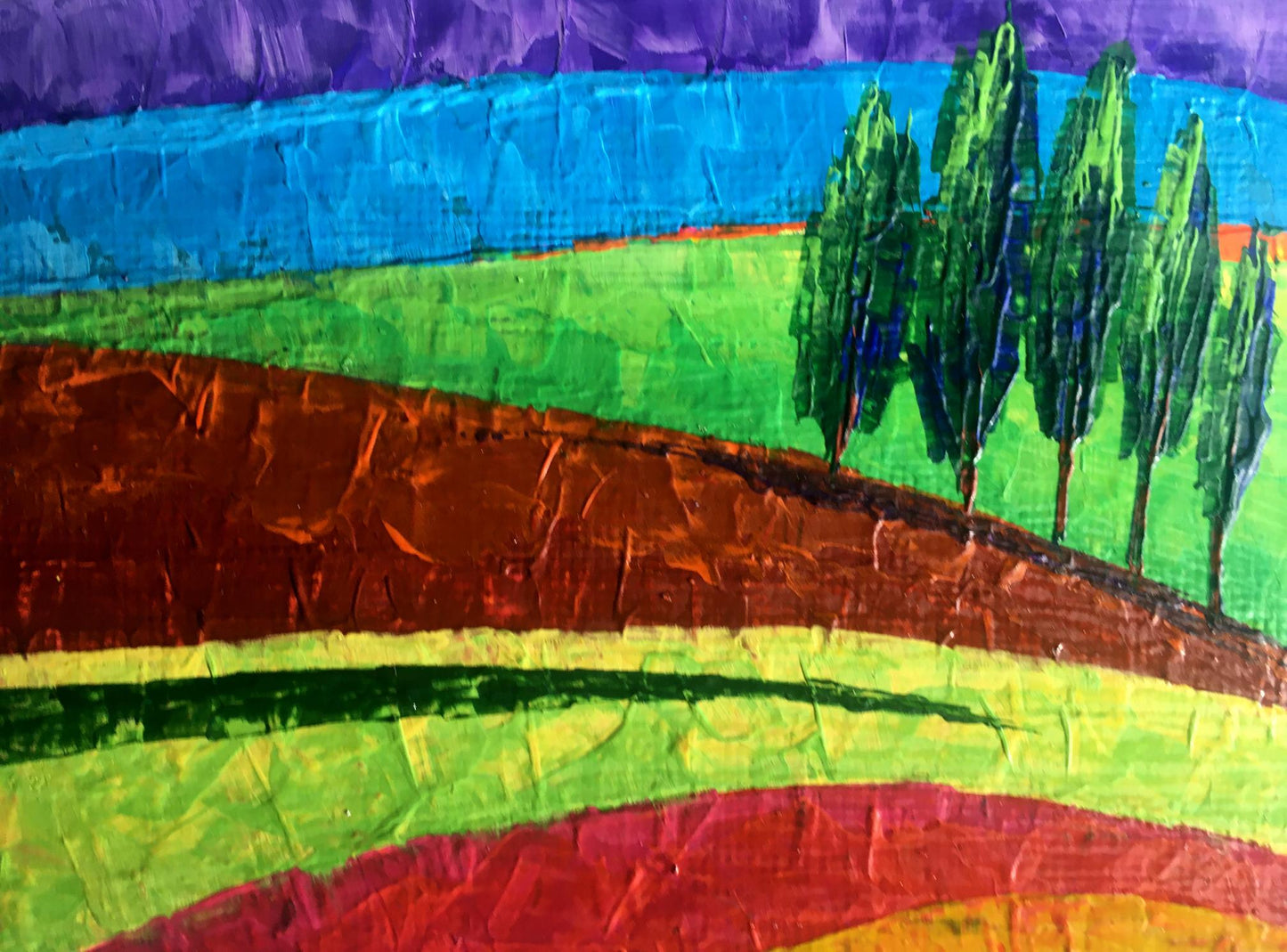 Oil painting Lonely trees in fields by Zadorozhnya V. V. vibrant landscape