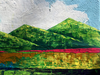 Oil painting In the summer mountains by Zadorozhnya V. V. with green peaks