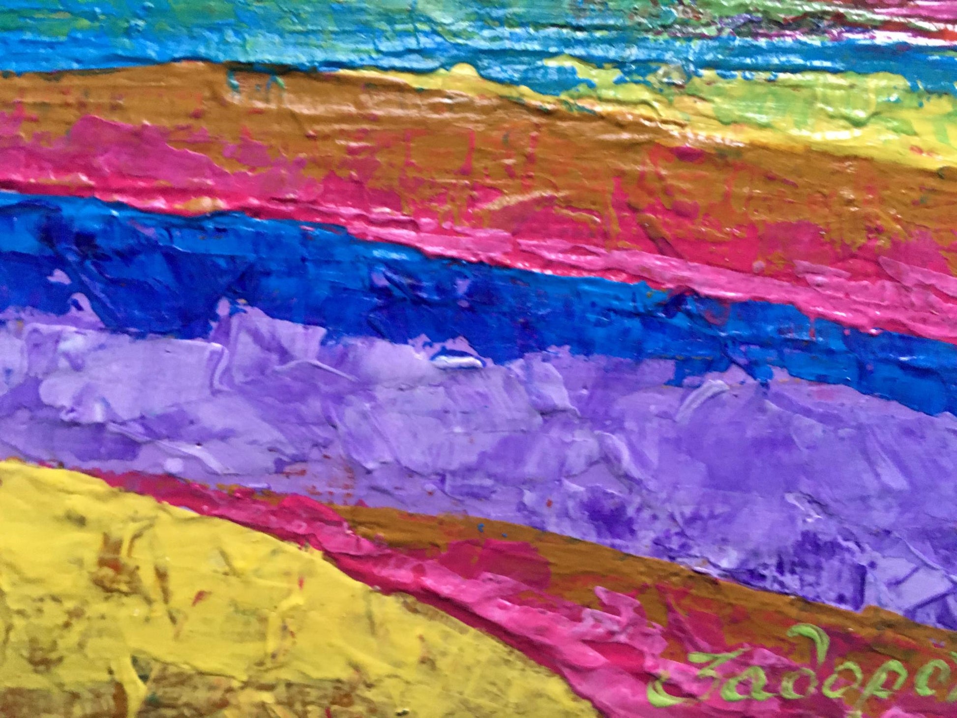 Vibrant rainbow striped abstract oil painting by V. Zadorozhnya