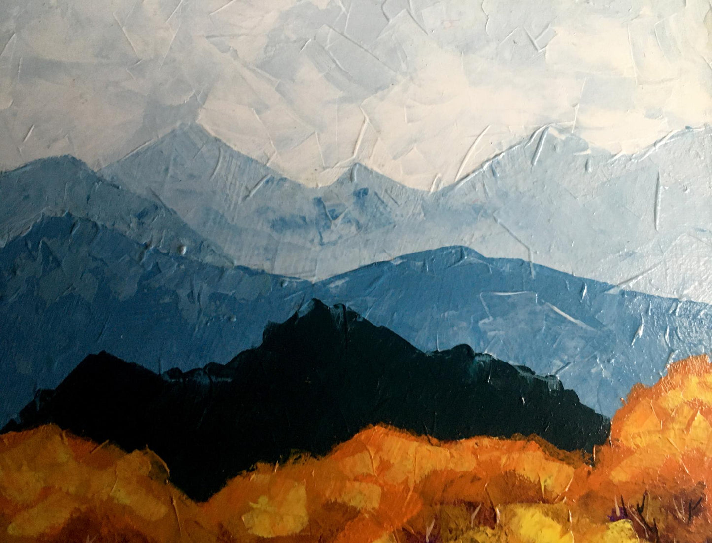 Textured acrylic painting of Autumn mountains by V. Zadorozhnya