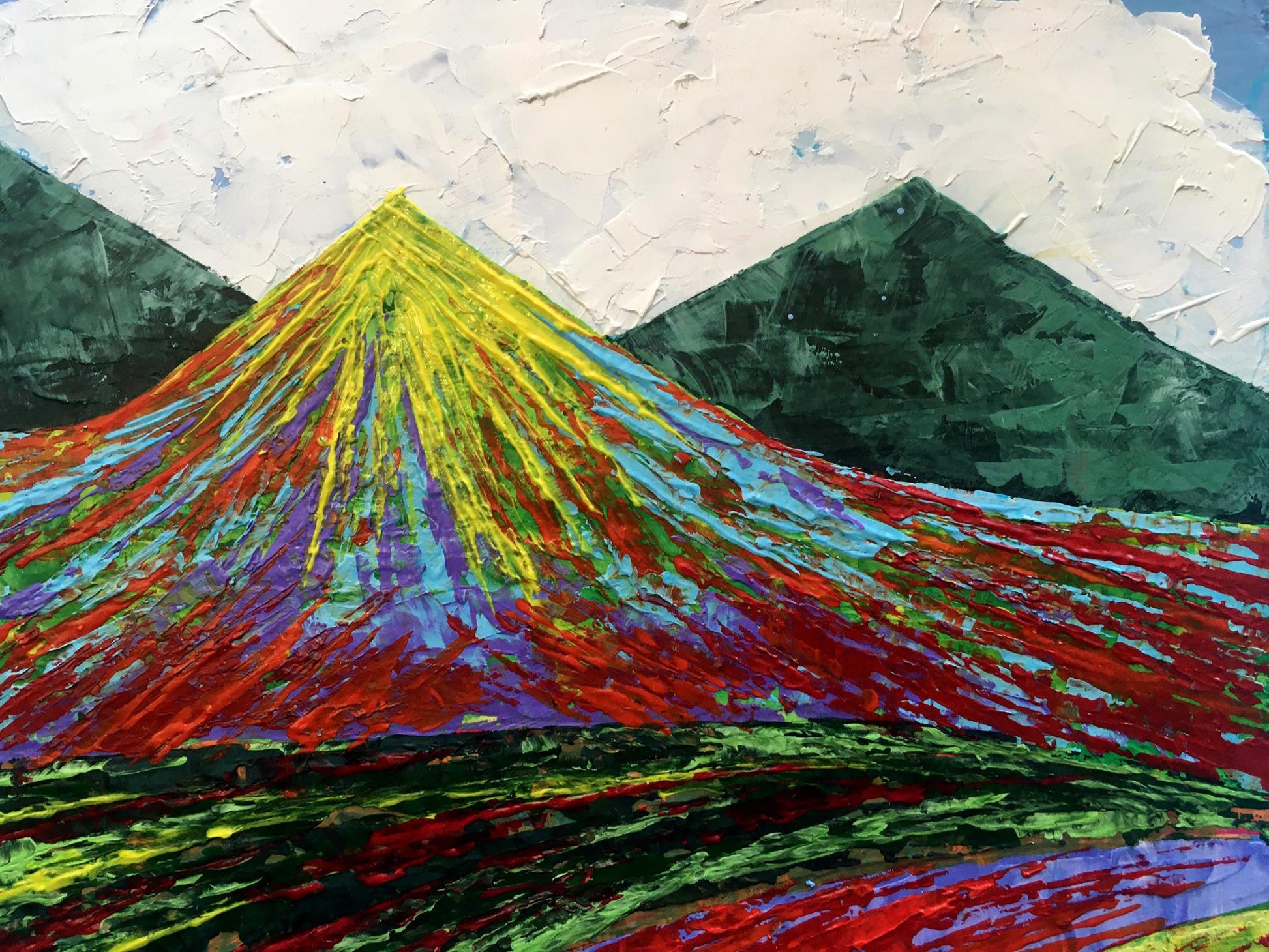 Oil painting Great Peak Mountains by V. Zadorozhnya with vibrant textured slopes
