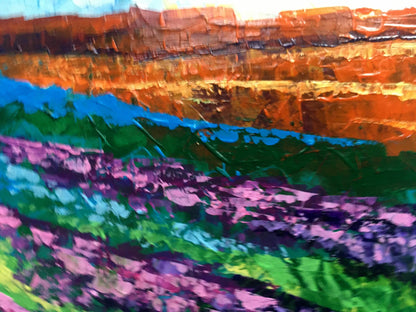 Vibrant oil painting Hot day by Zadorozhnya V. V. with textured orange blue green purple layers