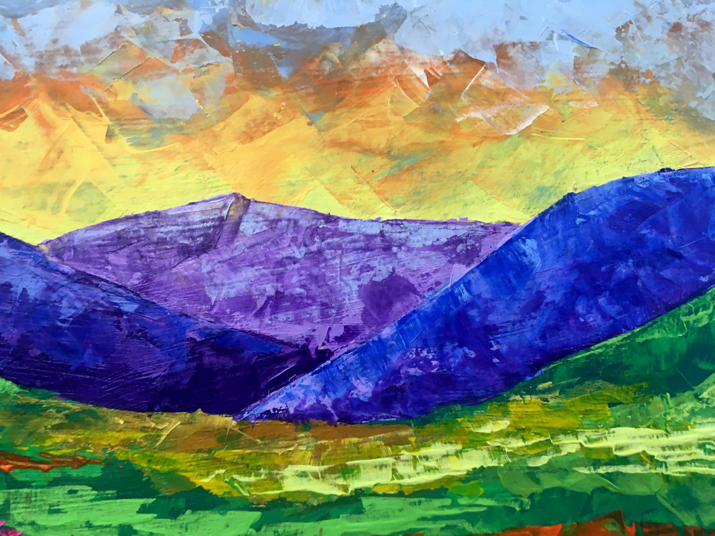 Vibrant textured mountain landscape oil painting By the Evening by V. Zadorozhnya