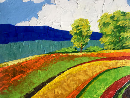 Oil painting Way home by Zadorozhnya V. V. vibrant striped landscape