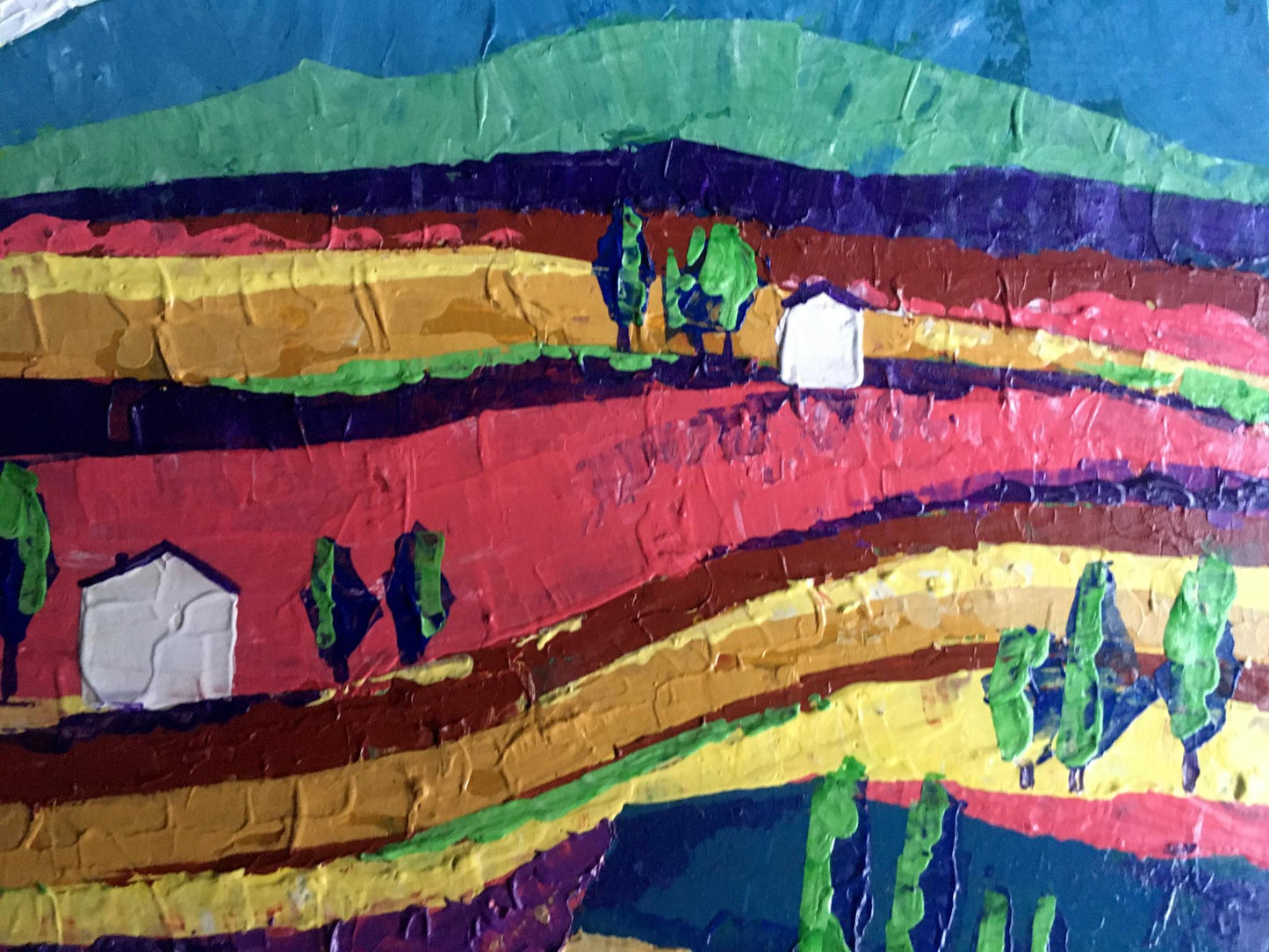 Vibrant colorful fields oil painting by V. Zadorozhnya on sunny day
