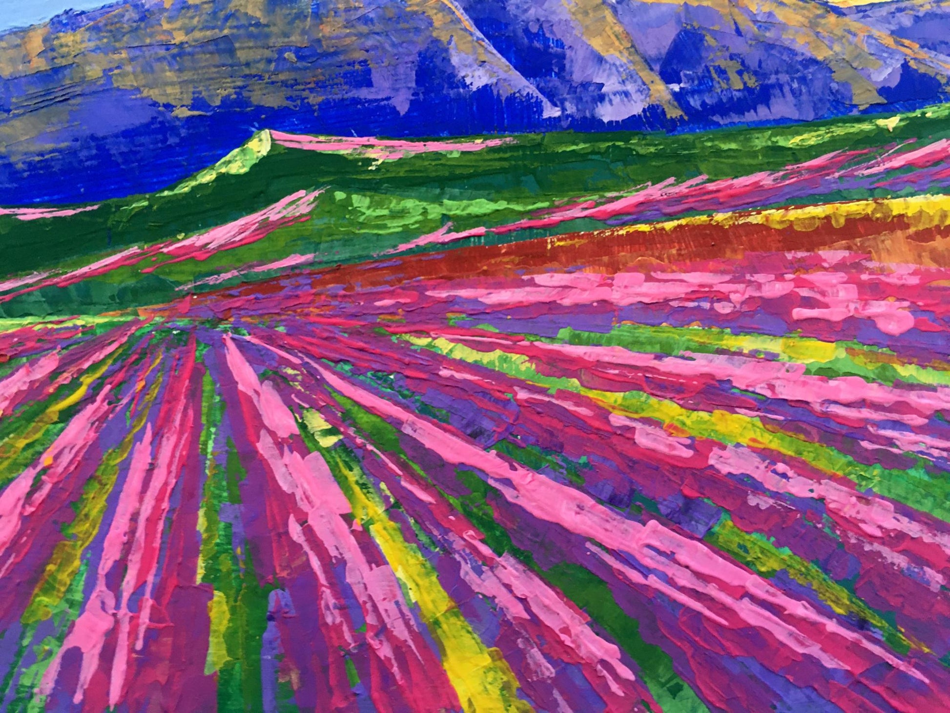 Oil painting Sunrise on the mountains by Zadorozhnya V. V. vibrant abstract landscape