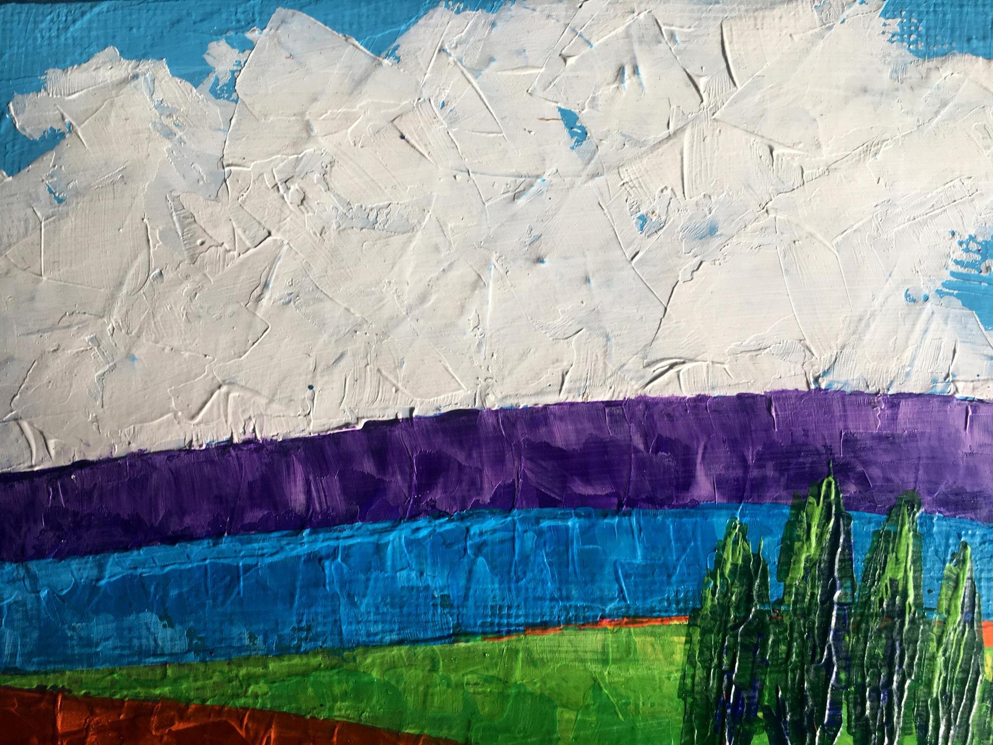 Textured acrylic painting with bold colorful bands by Zadorozhnya V. V