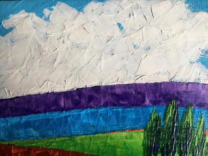 Textured acrylic painting with bold colorful bands by Zadorozhnya V. V