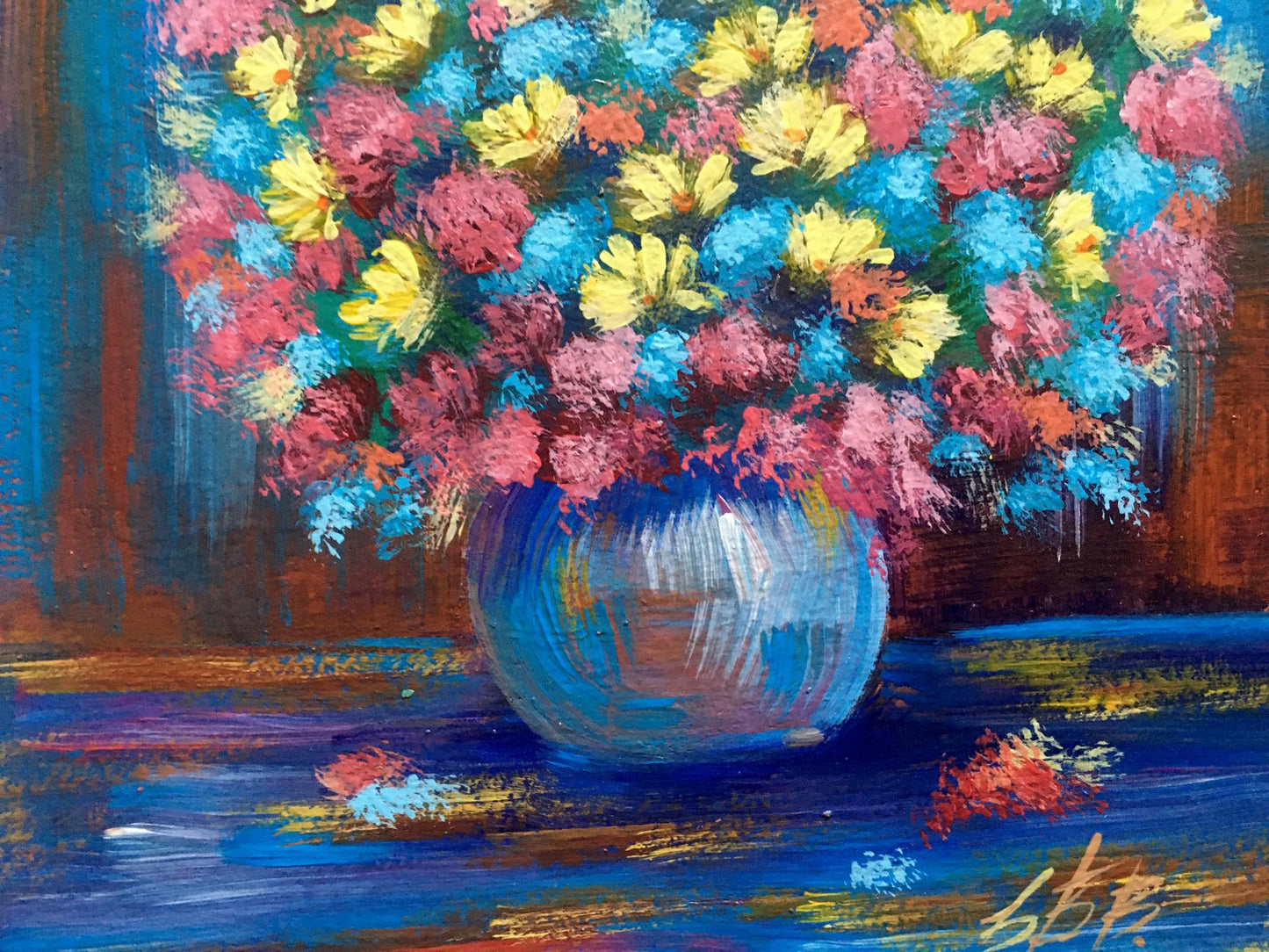 Oil painting Spring bouquet of flowers by Zadorozhnya V. V. in blue vase