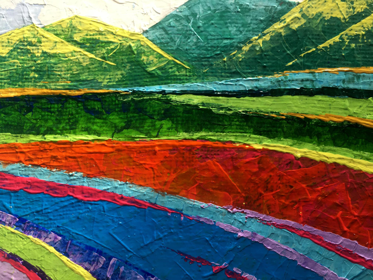 Vibrant oil painting of big mountains by V. Zadorozhnya with textured greens